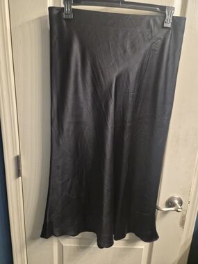 Quince Black Satin Midi Slip Skirt